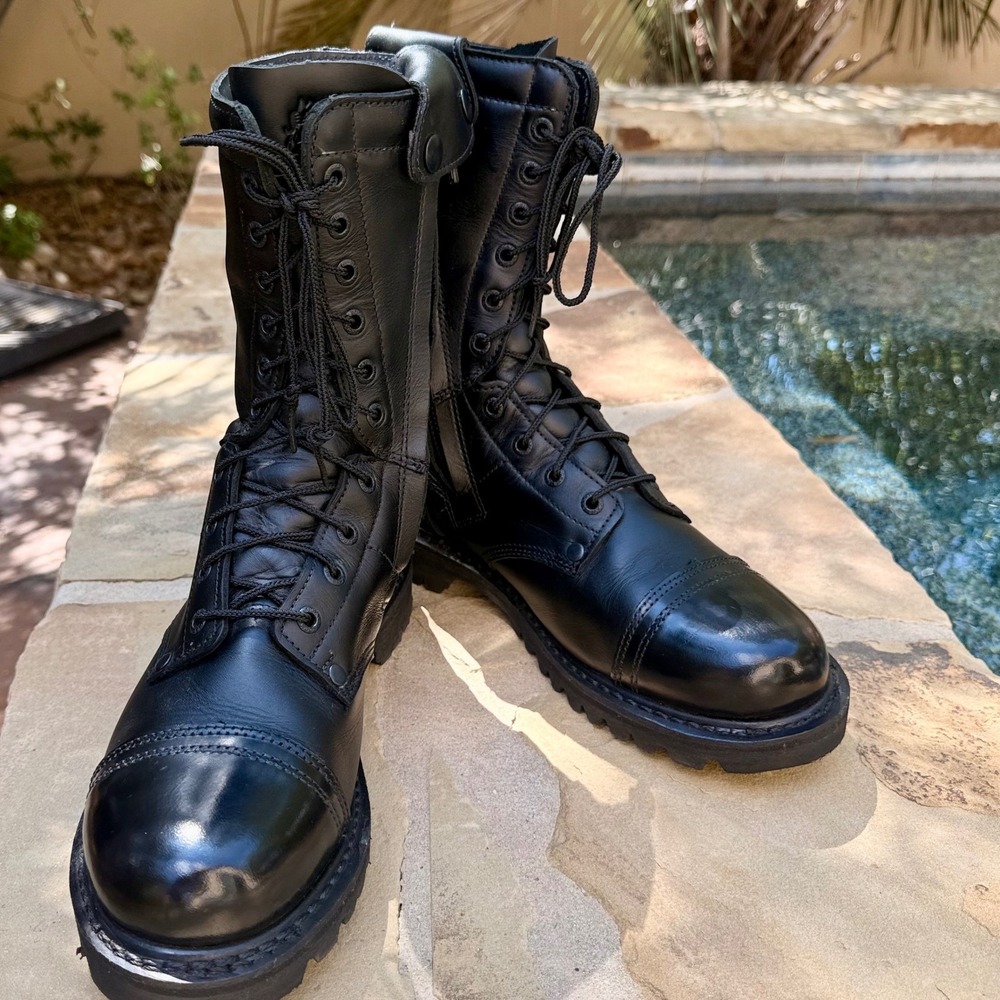 Exc Rocky 10" Paraboot Zip Combat Boots‎ Black Leather Vibram Sole Mens 10.5